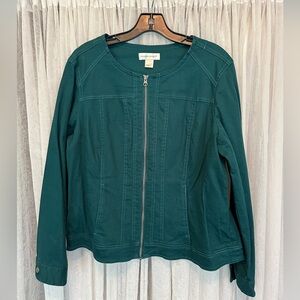 Christopher & Banks - dark teal full zip jean jacket, size Lg